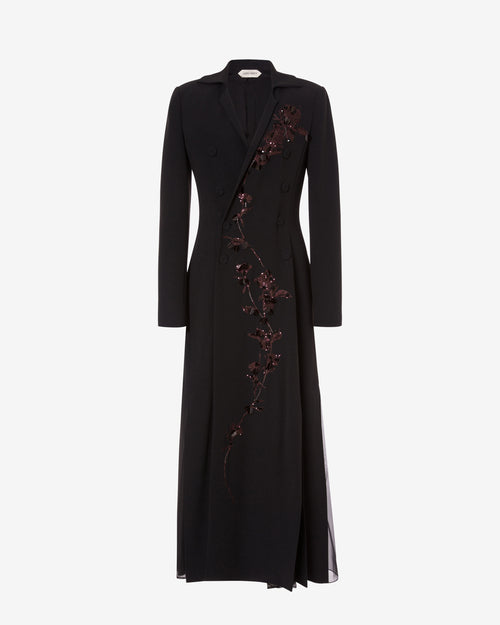 Stretch cady embroidered shirt dress Black Alberta Ferretti Boutique Online 0