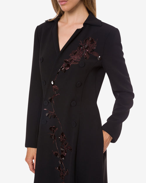 Stretch cady embroidered shirt dress