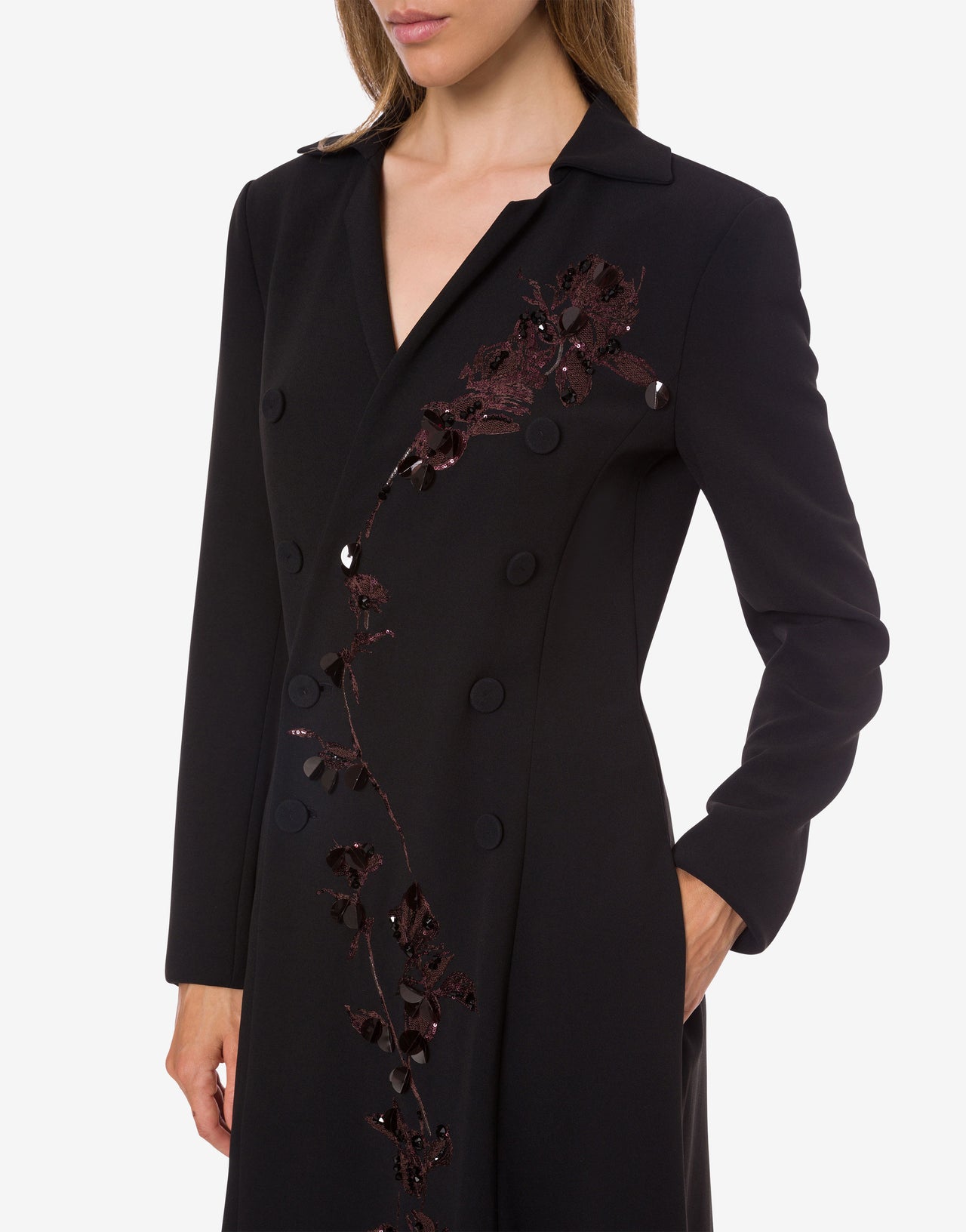 Stretch cady embroidered shirt dress Black Alberta Ferretti Boutique Online 4