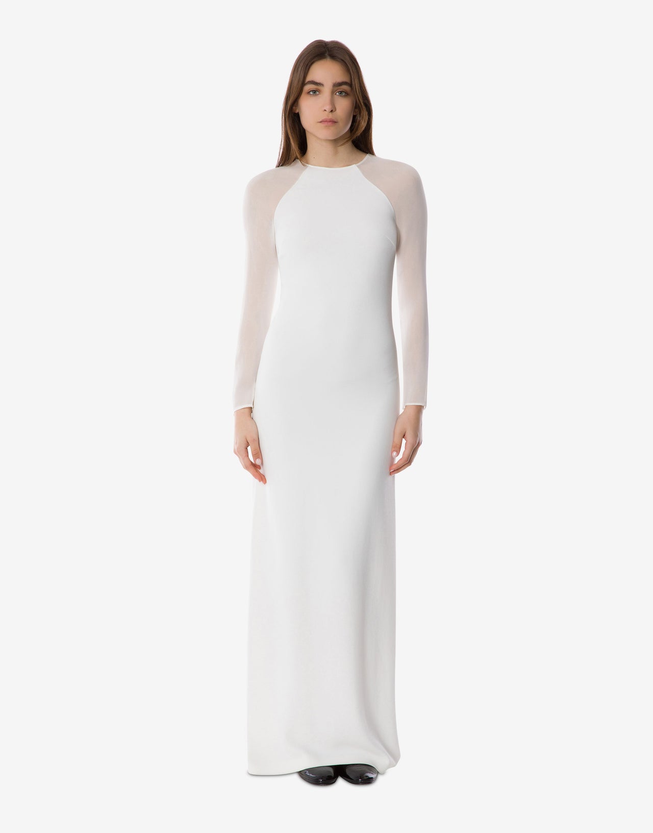 Fitted maxi dress with chiffon sleeves White Alberta Ferretti Boutique Online 1