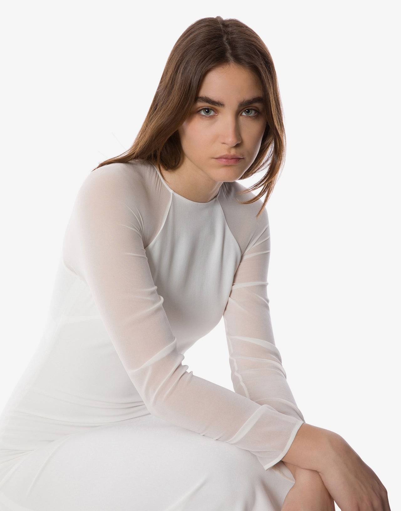 Fitted maxi dress with chiffon sleeves White Alberta Ferretti Boutique Online 3