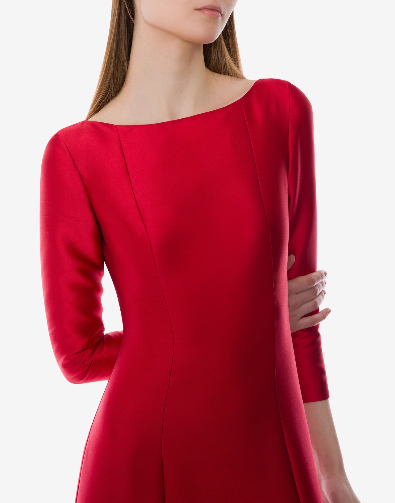 Robe du soir à manches longues en mikado Rouge Alberta Ferretti Boutique Online 4