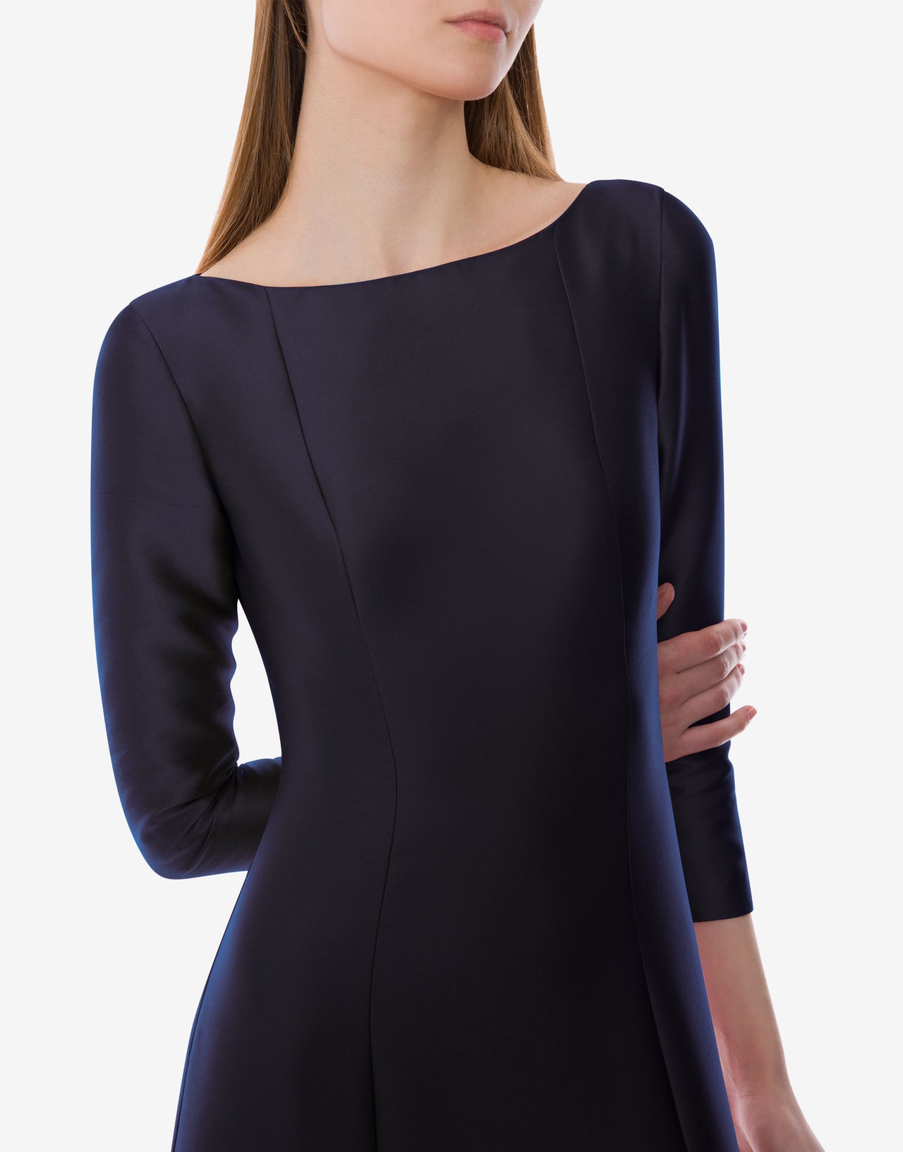 Robe du soir à manches longues en mikado Bleu Alberta Ferretti Boutique Online 4