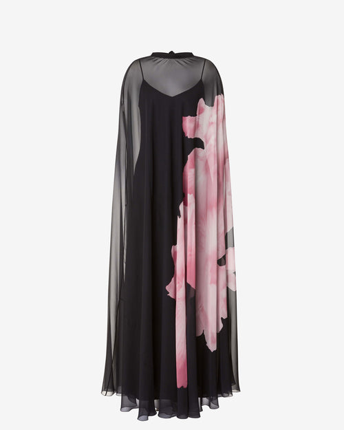 Long silk dress with orchid print Black Alberta Ferretti Boutique Online 0