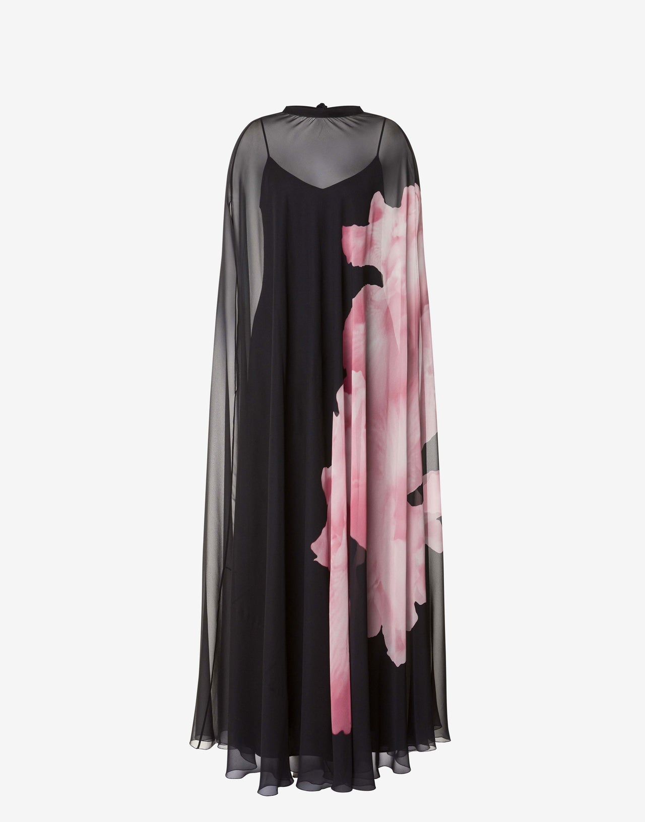 Robe longue en soie avec imprimé orchidée Noir Alberta Ferretti Boutique Online 1