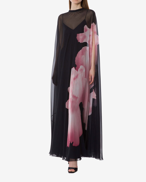 Long silk dress with orchid print Black Alberta Ferretti Boutique Online 1