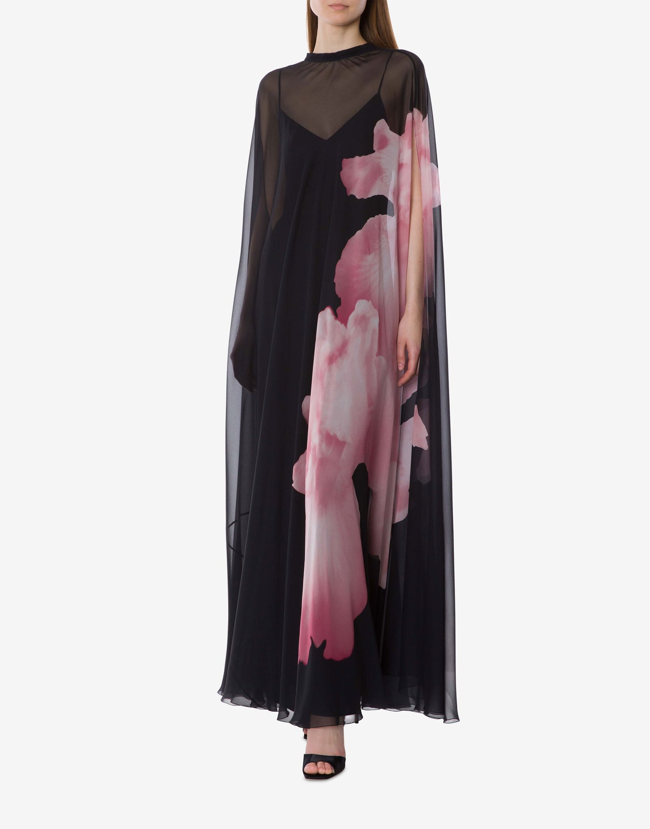Robe longue en soie avec imprimé orchidée Noir Alberta Ferretti Boutique Online 2