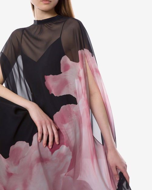 Long silk dress with orchid print