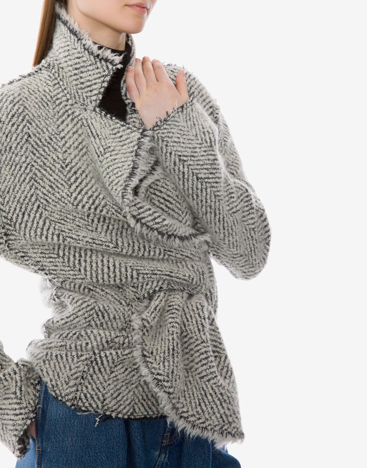 Giacca a portafoglio a spina di pesce Grigio Alberta Ferretti Boutique Online 4