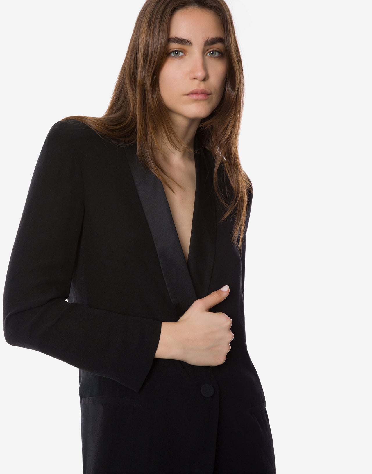 Contrast collar georgette evening jacket Black Alberta Ferretti Boutique Online 3