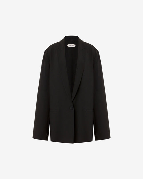 Oversized jacket in stretch cady with open sleeves and deep neckline