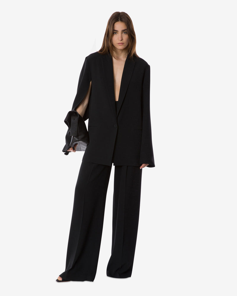 Oversized jacket in stretch cady with open sleeves and deep neckline Black Alberta Ferretti Boutique Online 1