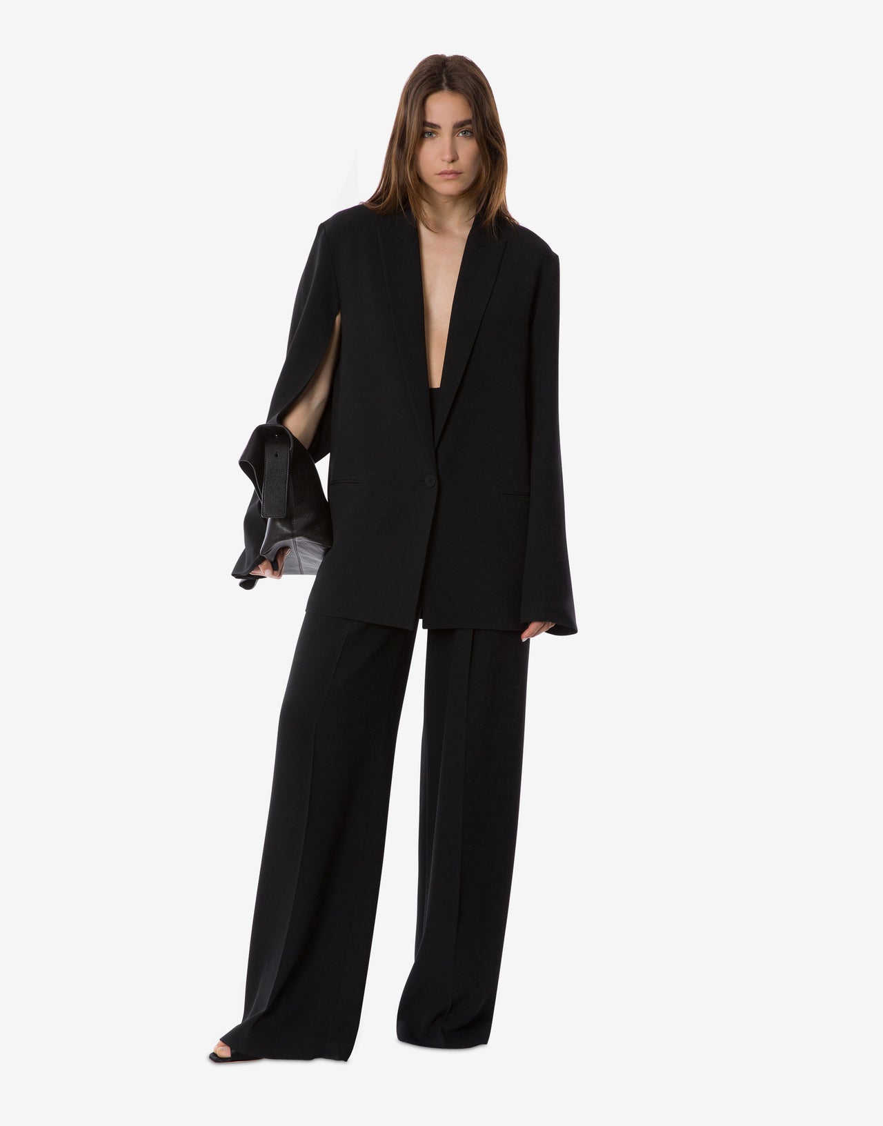 Oversized jacket in stretch cady with open sleeves and deep neckline Black Alberta Ferretti Boutique Online 2