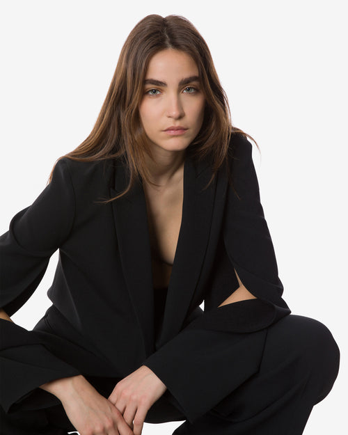 Oversized jacket in stretch cady with open sleeves and deep neckline Black Alberta Ferretti Boutique Online 0