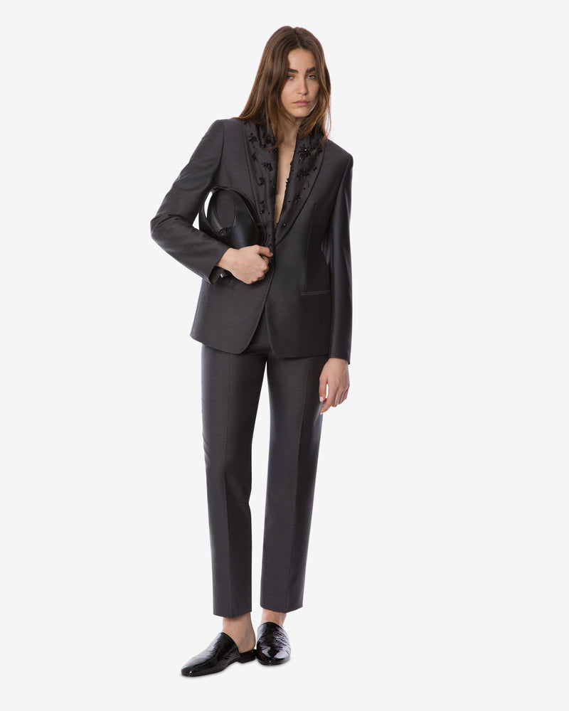 Beaded wool silk suit jacket Grey Alberta Ferretti Boutique Online 0
