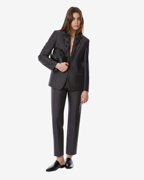 Beaded wool silk suit jacket Grey Alberta Ferretti Boutique Online 0