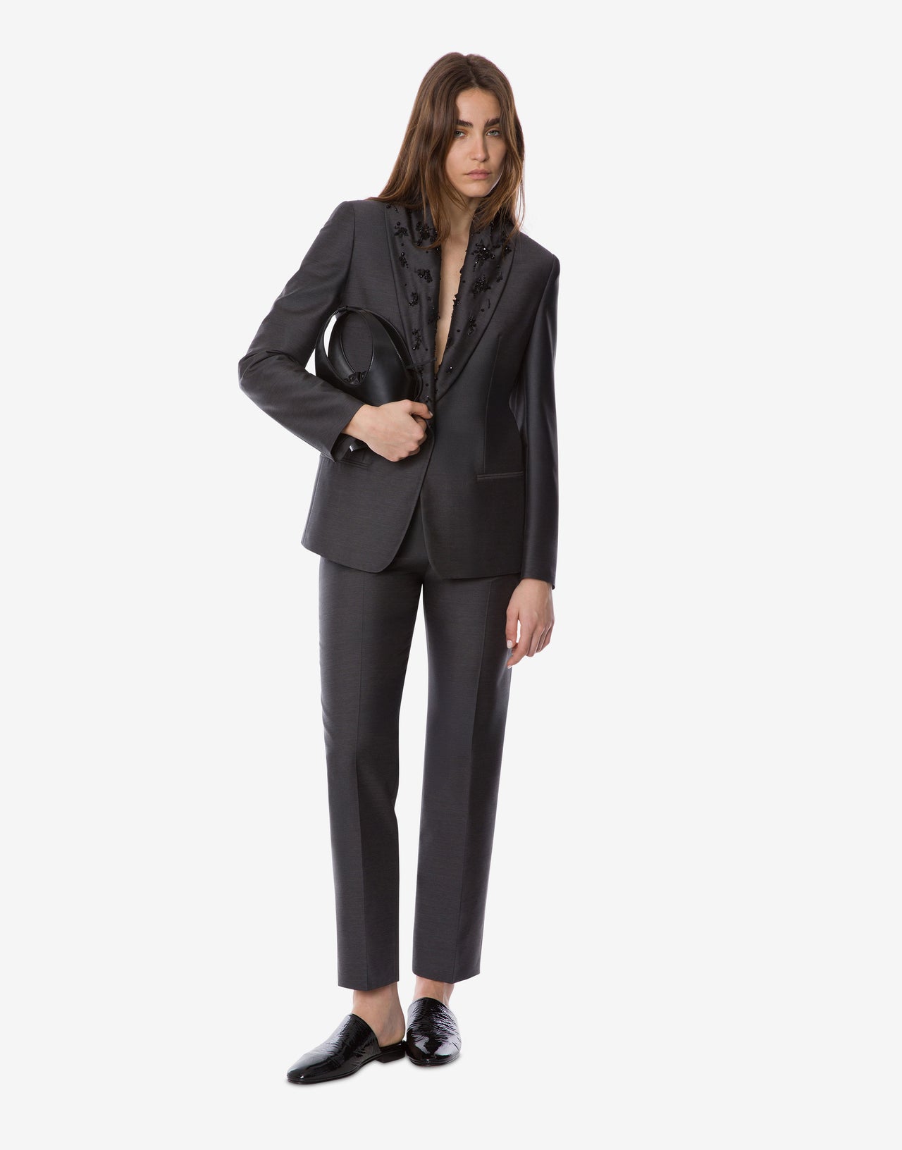 Beaded wool silk suit jacket Grey Alberta Ferretti Boutique Online 1