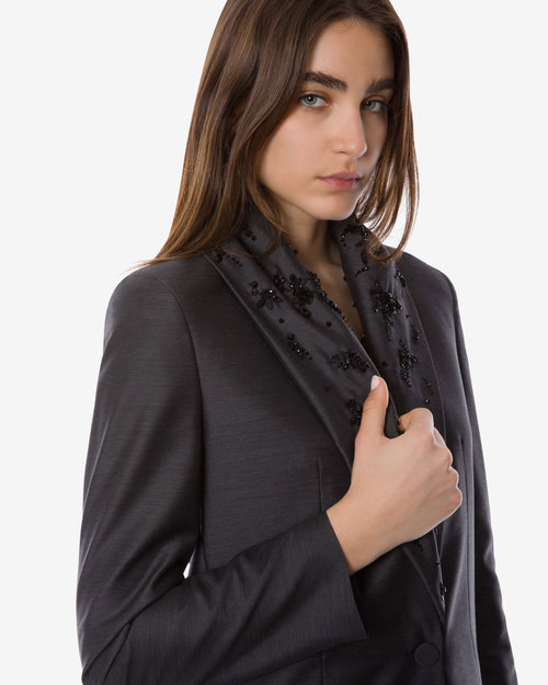Beaded wool silk suit jacket