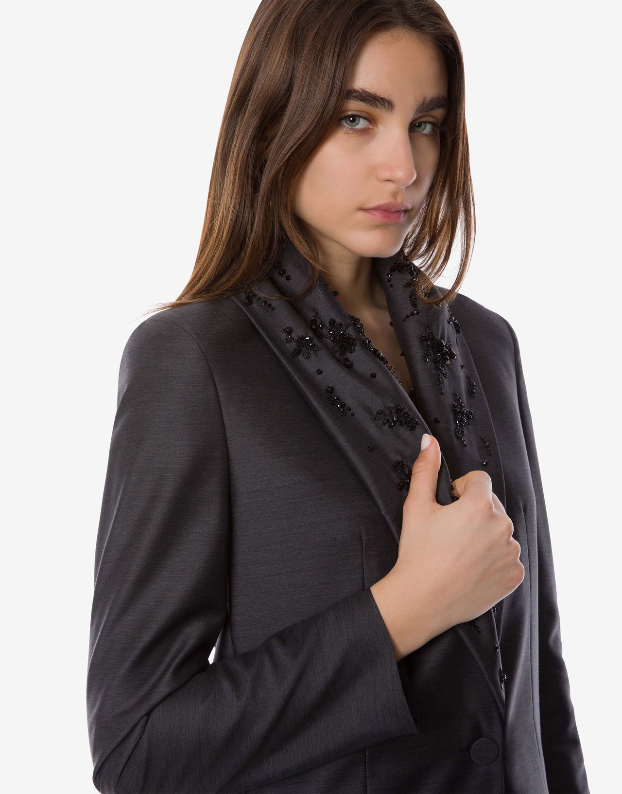Beaded wool silk suit jacket Grey Alberta Ferretti Boutique Online 3