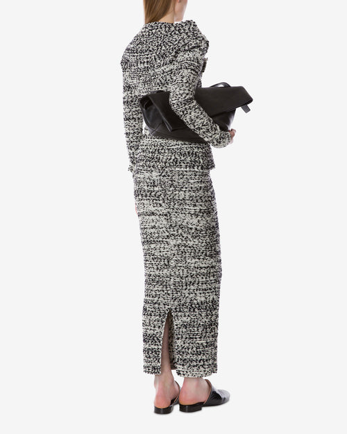 Cross-neck knit jacket in bouclé wool