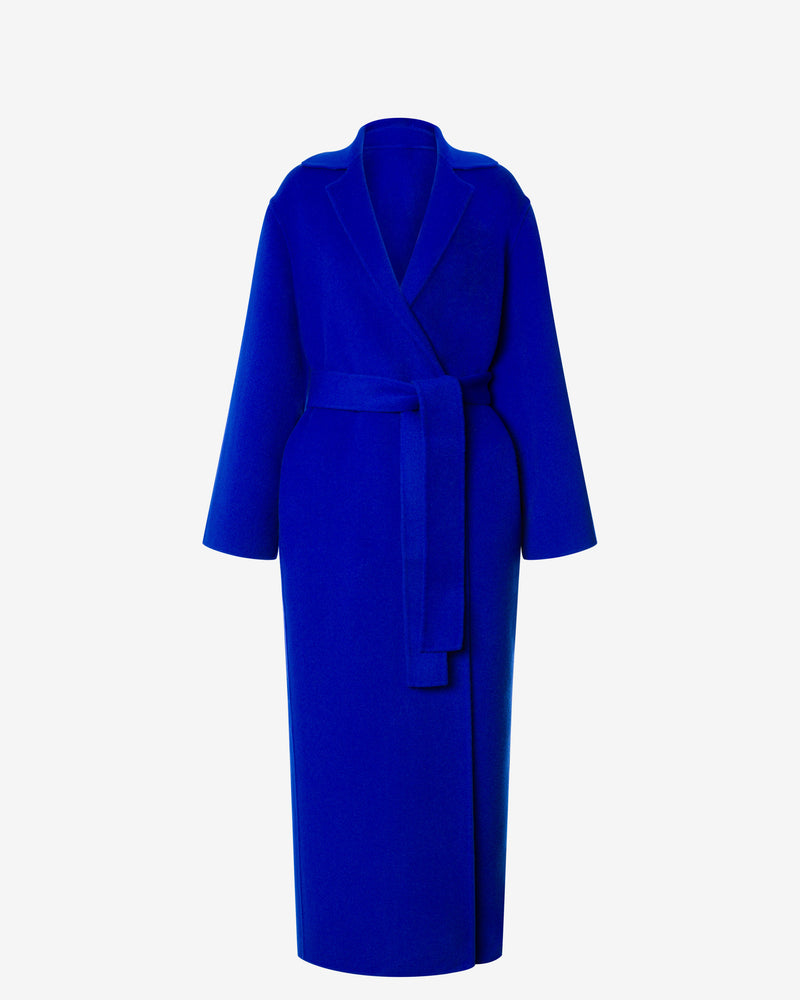 Long wrap coat in wool and cashmere Blue Alberta Ferretti Boutique Online 0