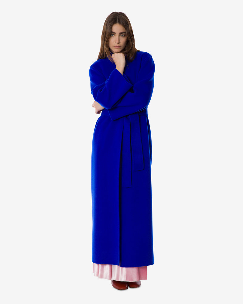 Long wrap coat in wool and cashmere Blue Alberta Ferretti Boutique Online 1