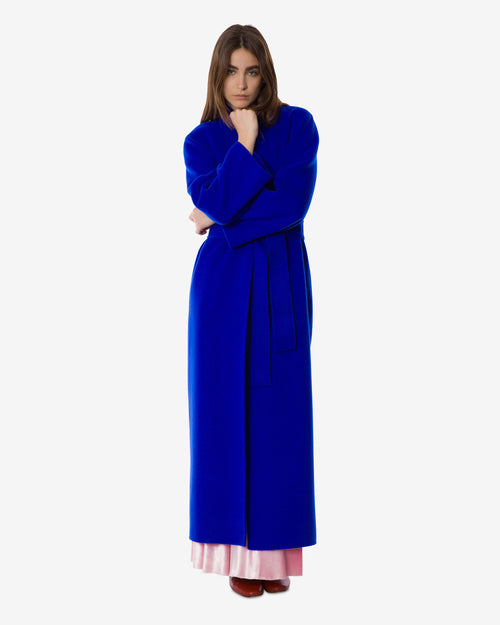 Long wrap coat in wool and cashmere Blue Alberta Ferretti Boutique Online 1
