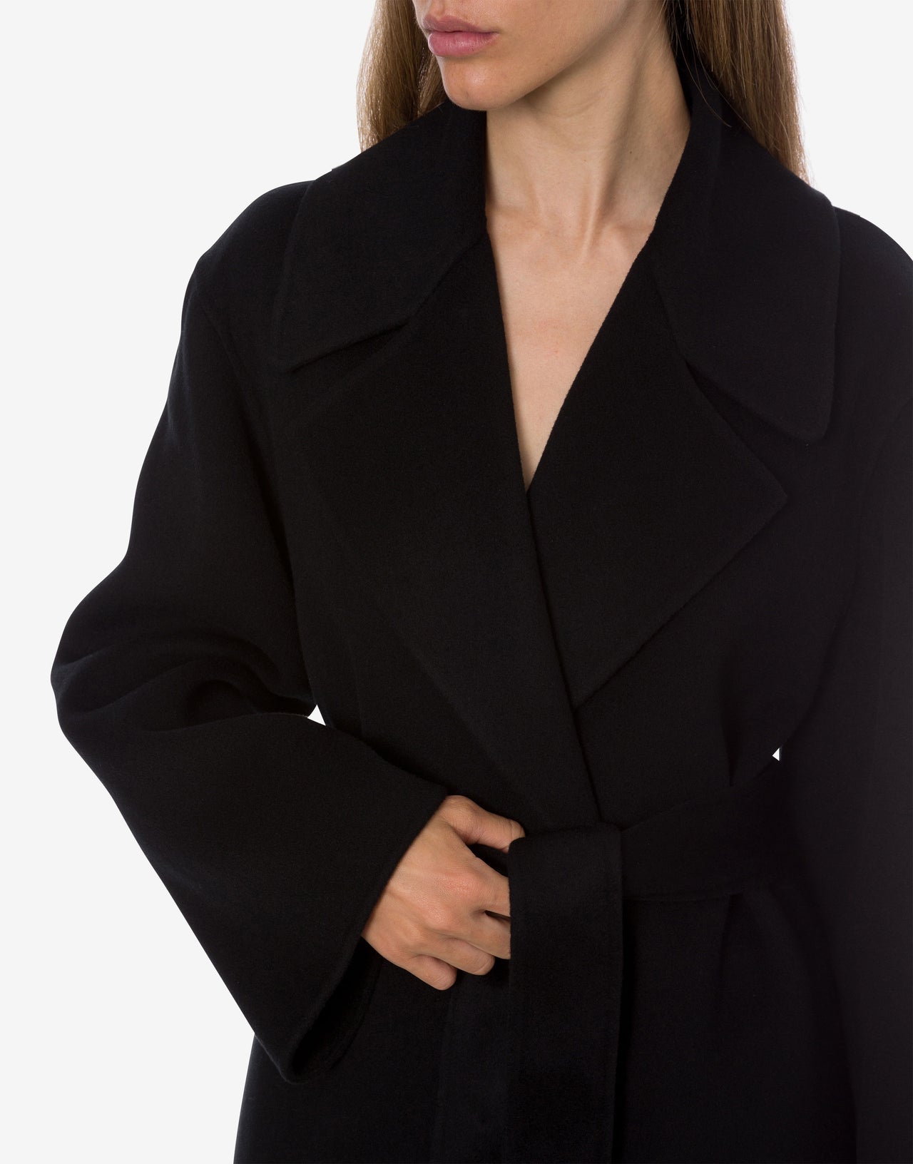 Langer Wickelmantel aus Wolle und Kaschmir Schwarz Alberta Ferretti Boutique Online 4