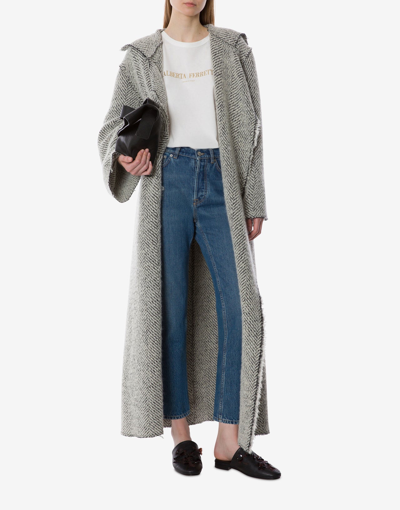 Fischgrät-Bouclé-Mantel Grau Alberta Ferretti Boutique Online 2