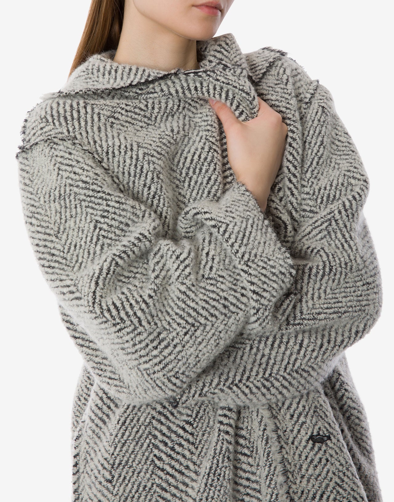 Fischgrät-Bouclé-Mantel Grau Alberta Ferretti Boutique Online 4