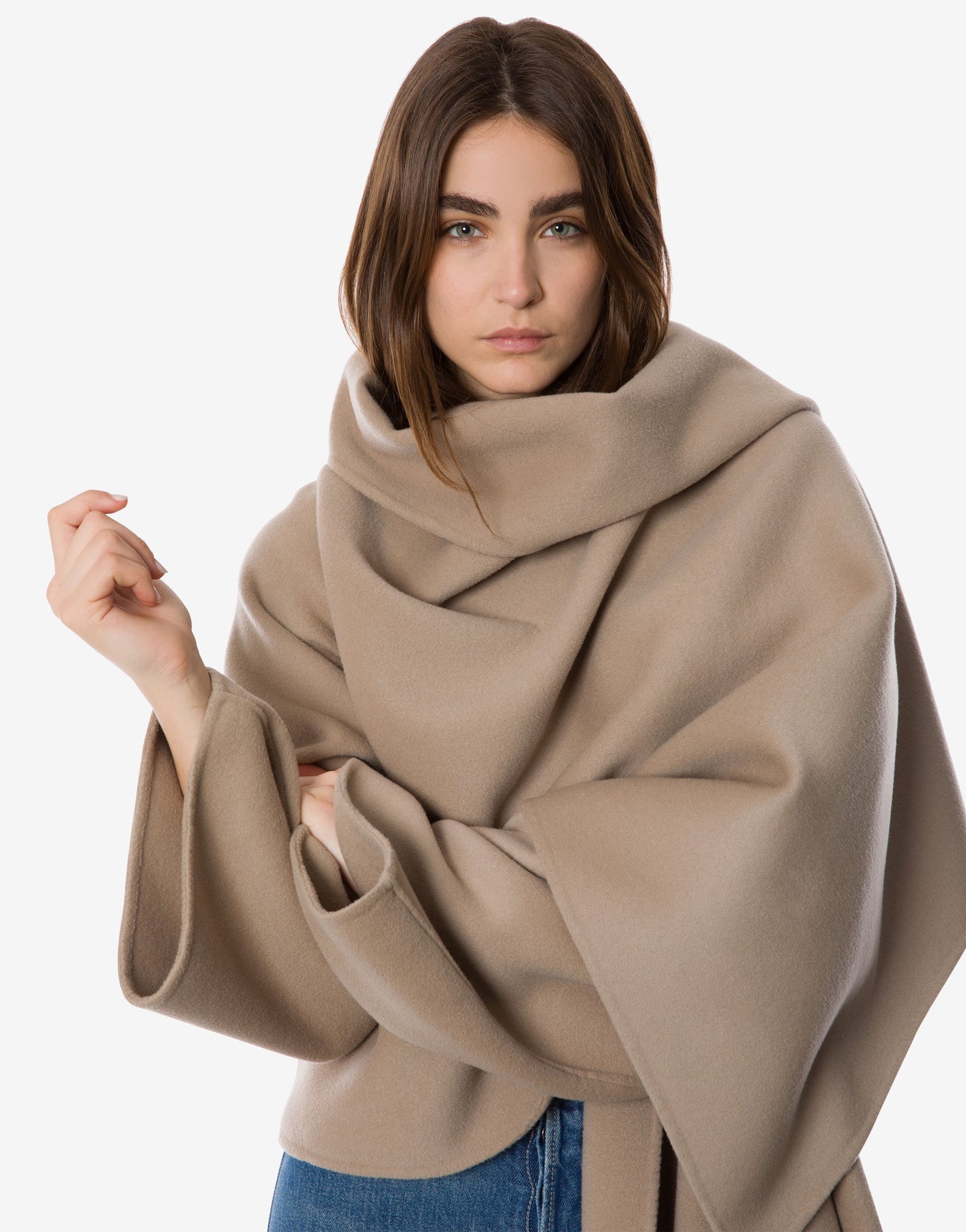 Double felt scarf collar jacket Beige Alberta Ferretti Boutique Online 3