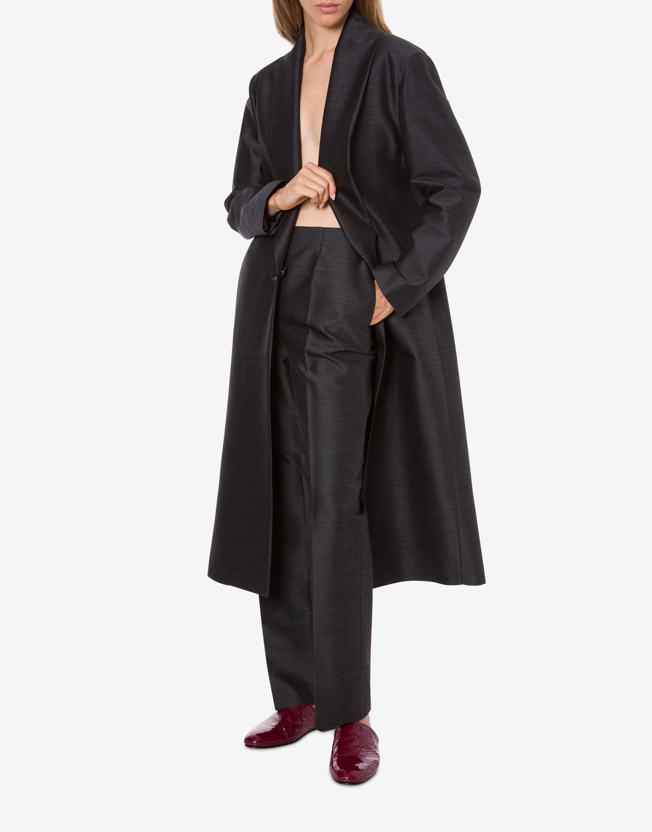 Wool silk long suit coat Grey Alberta Ferretti Boutique Online 2