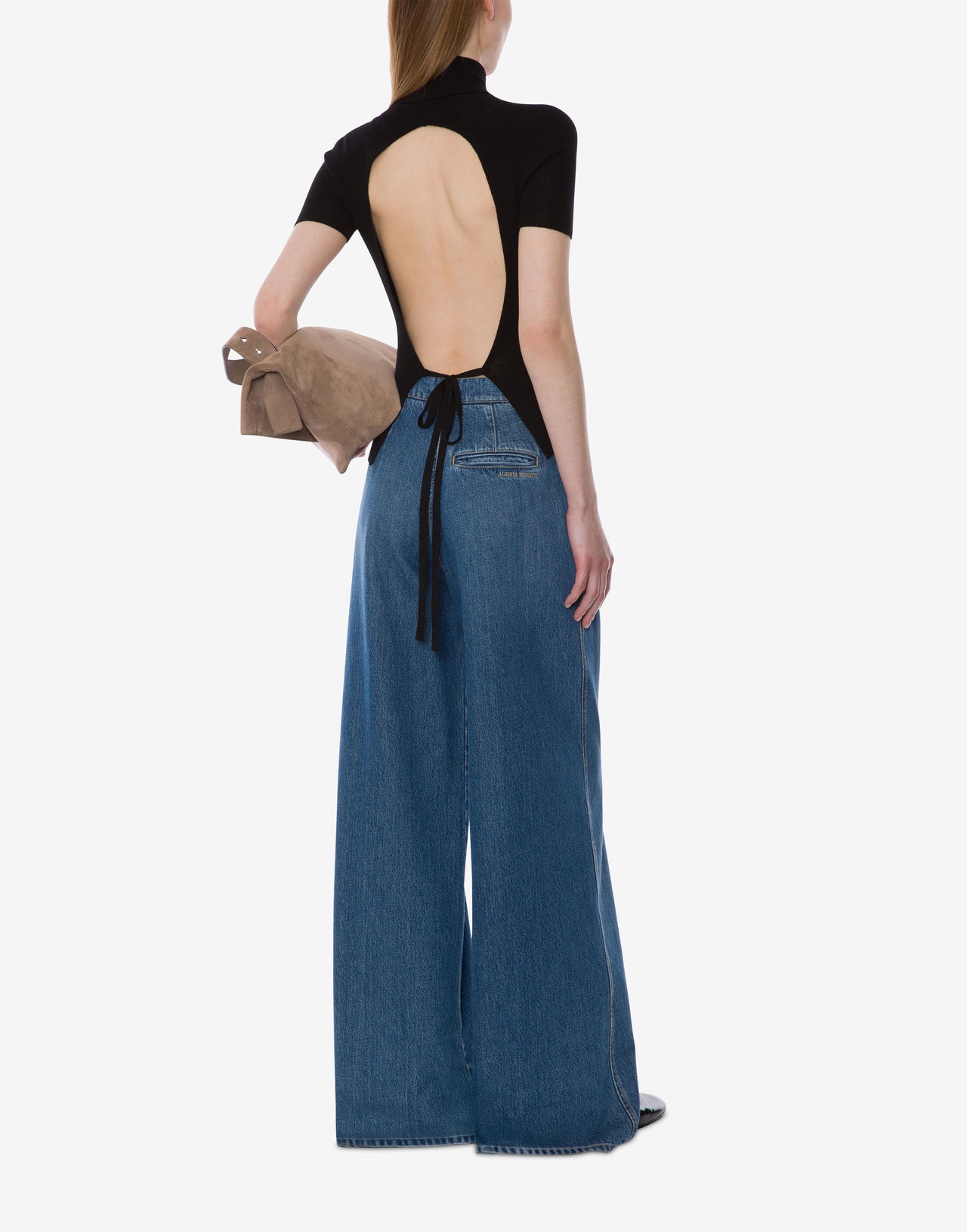 Wool and cashmere top with an open back Black Alberta Ferretti Boutique Online 3