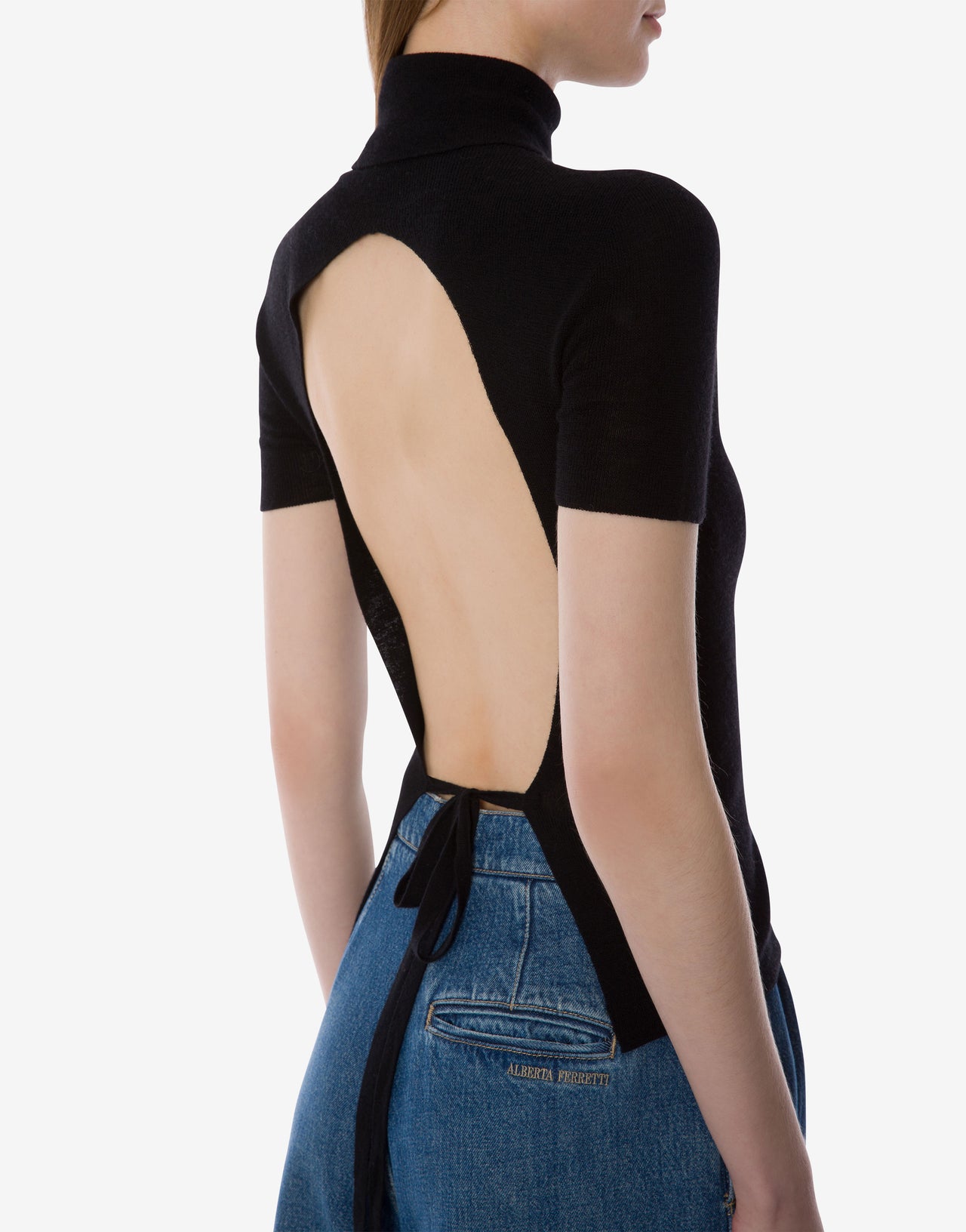 Wool and cashmere top with an open back Black Alberta Ferretti Boutique Online 4