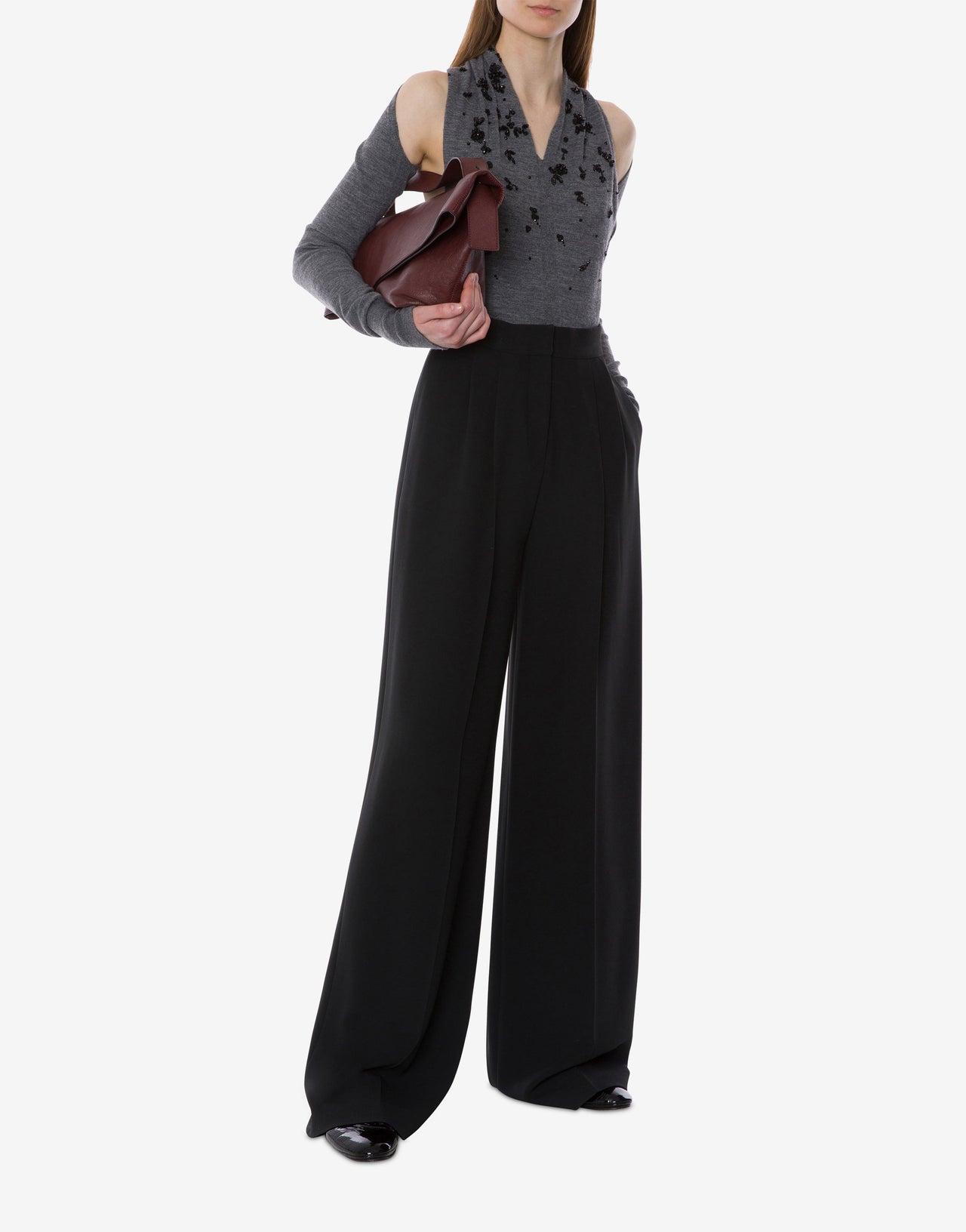 Cut-out embroidered merino wool top Grey Alberta Ferretti Boutique Online 2