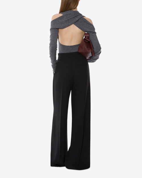 Cut-out embroidered merino wool top