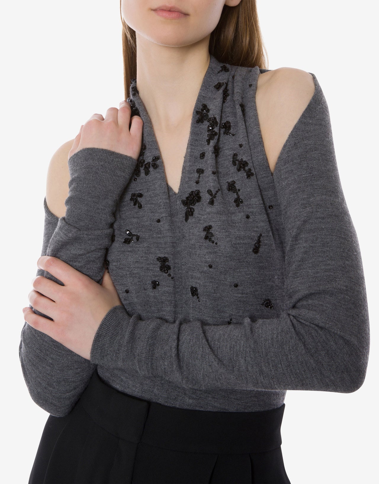 Cut-out embroidered merino wool top Grey Alberta Ferretti Boutique Online 4