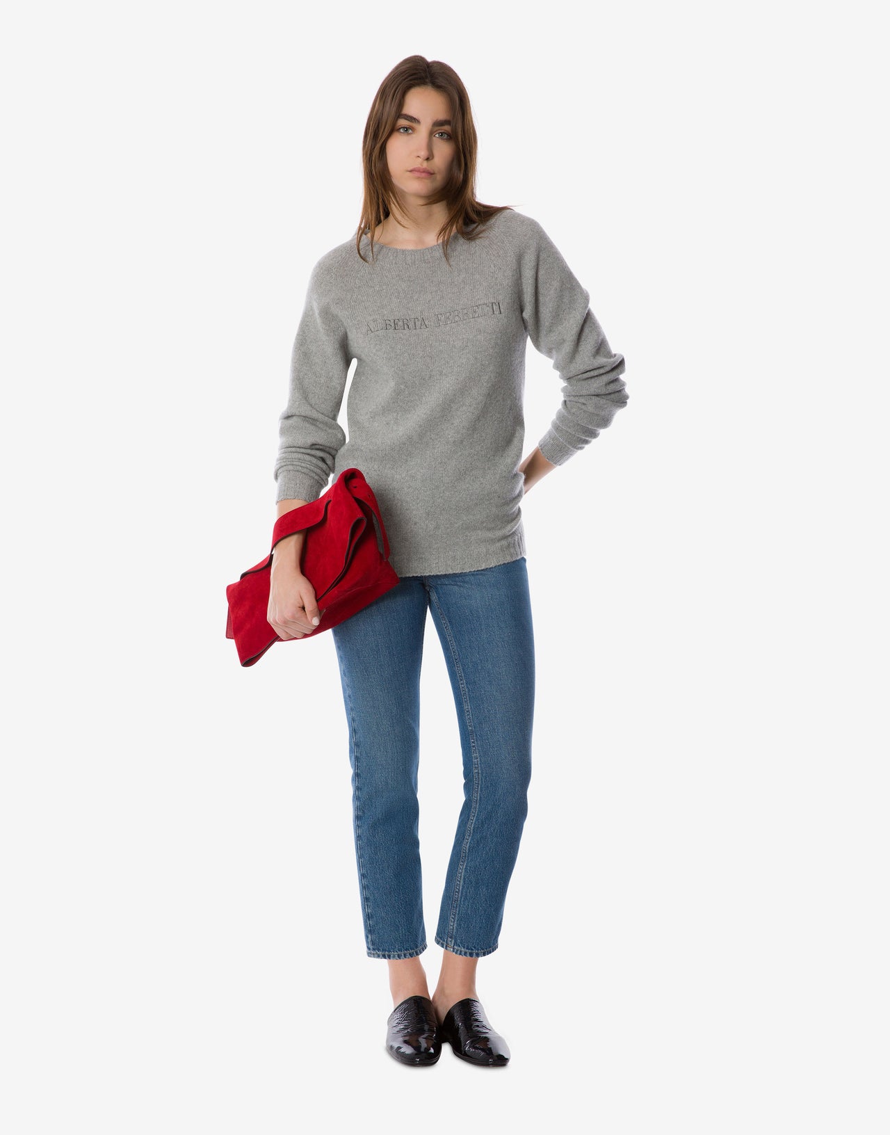 Logo cashmere sweater Grey Alberta Ferretti Boutique Online 2