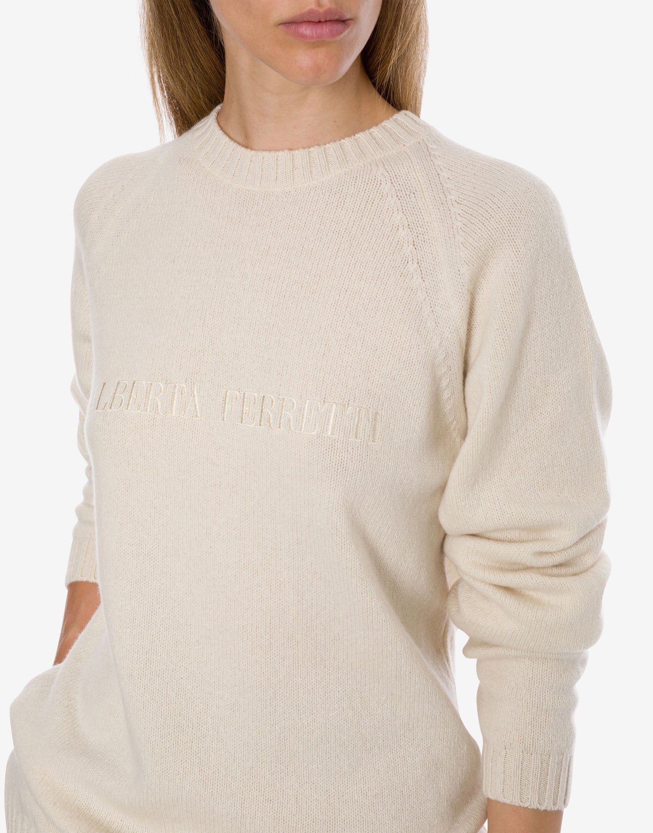 Logo cashmere sweater Ivory Alberta Ferretti Boutique Online 4