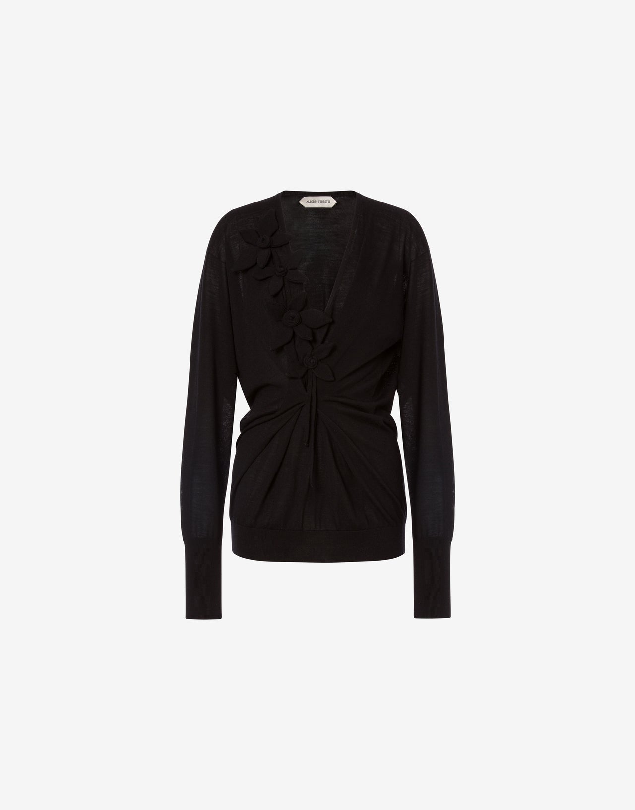 Draped long-sleeved merino cashmere sweater Black Alberta Ferretti Boutique Online 1