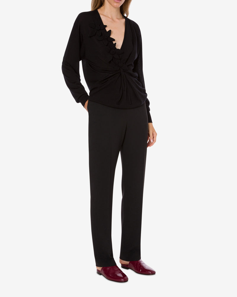 Draped long-sleeved merino cashmere sweater Black Alberta Ferretti Boutique Online 1