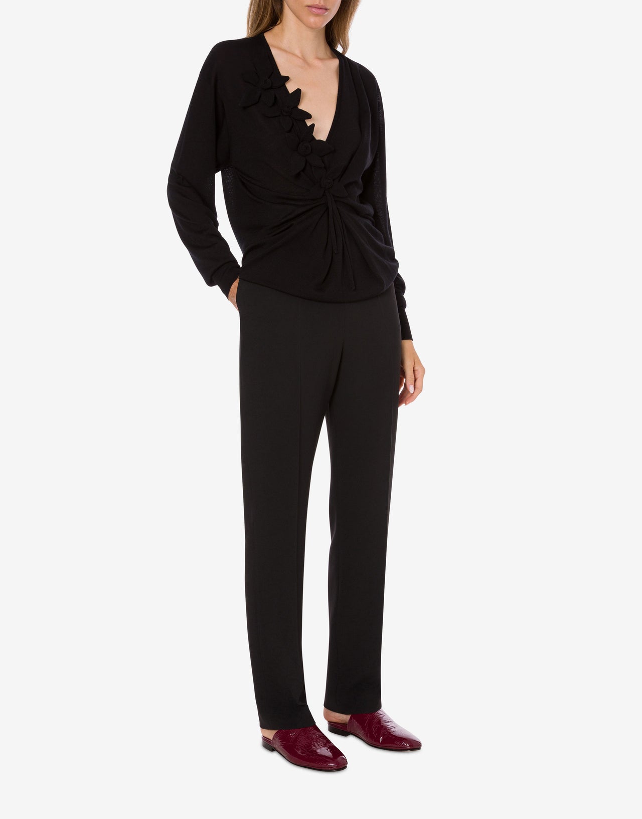 Draped long-sleeved merino cashmere sweater Black Alberta Ferretti Boutique Online 2