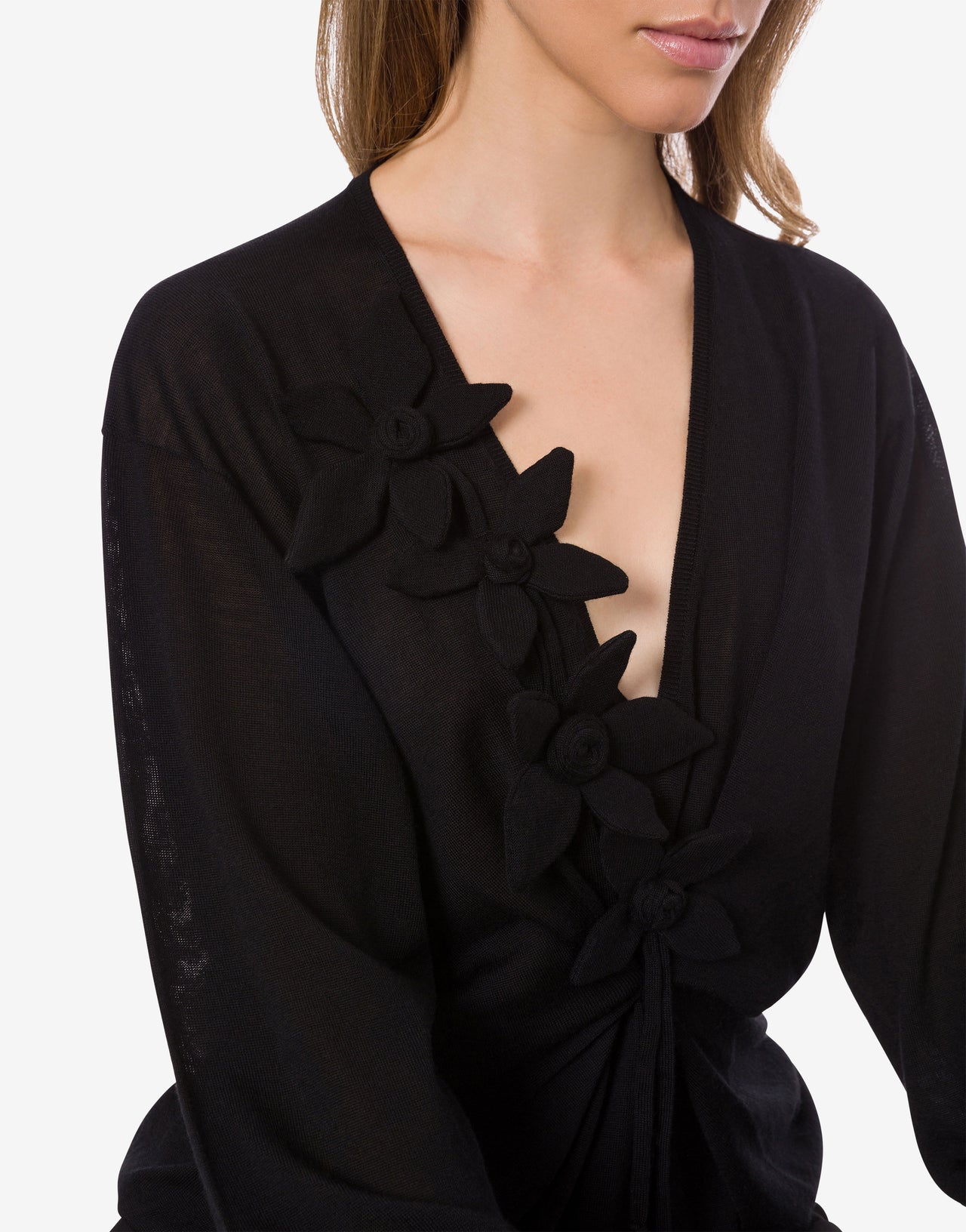 Draped long-sleeved merino cashmere sweater Black Alberta Ferretti Boutique Online 4