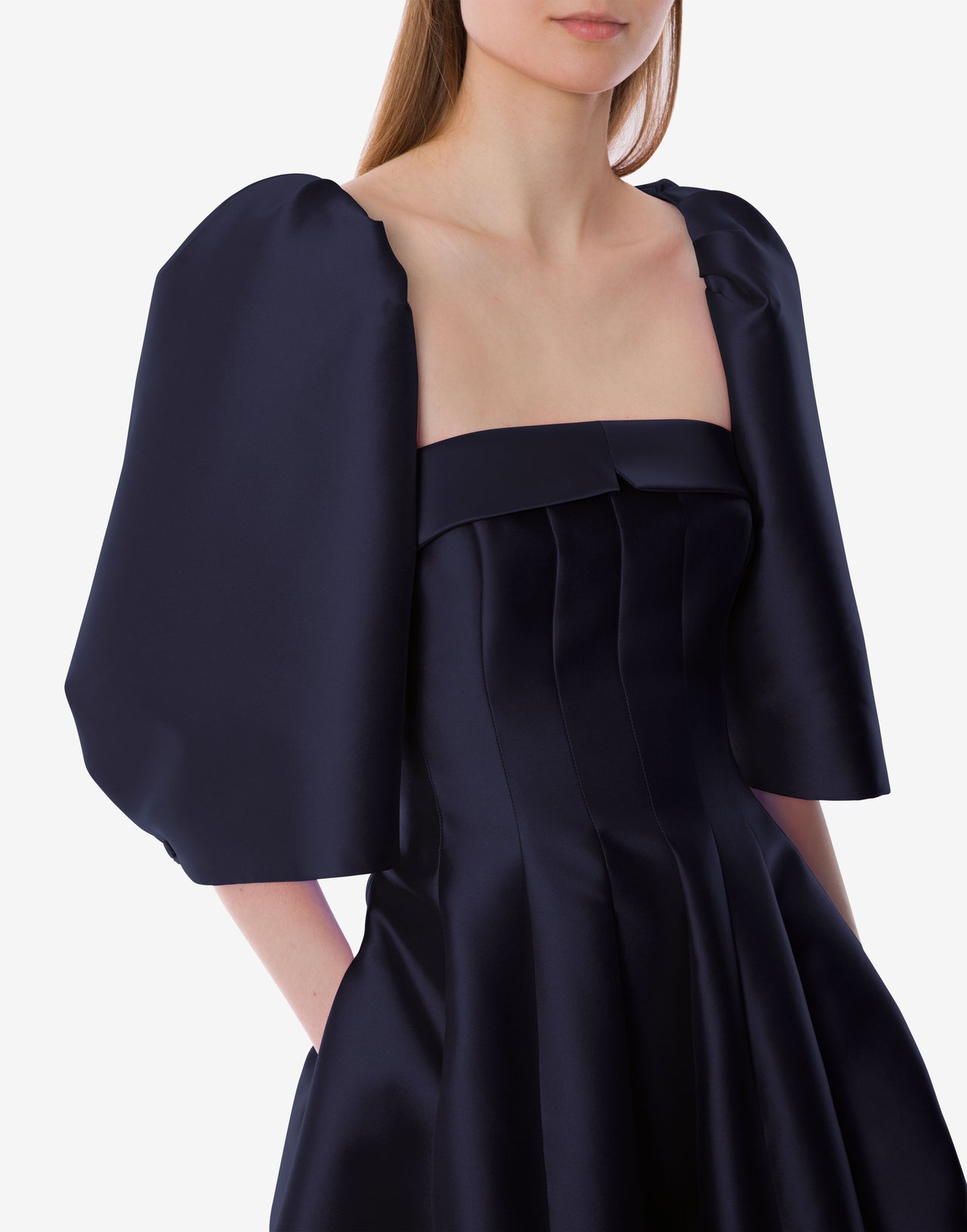 Puff sleeves mikado cape Blue Alberta Ferretti Boutique Online 4
