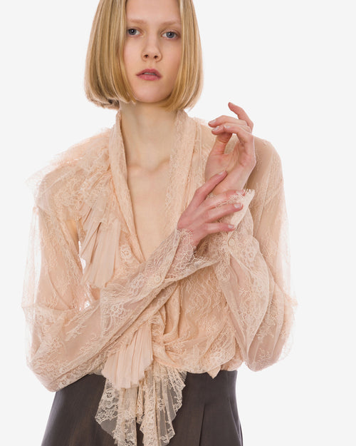 Lace shirt with ruffles neckline    Pink Alberta Ferretti Boutique Online 0