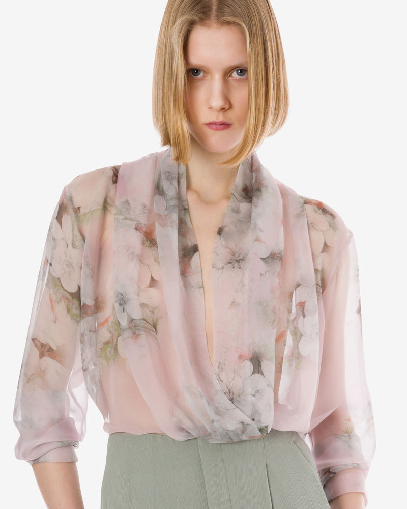 Crossed chiffon shirt with floral print Pink Alberta Ferretti Boutique Online 0