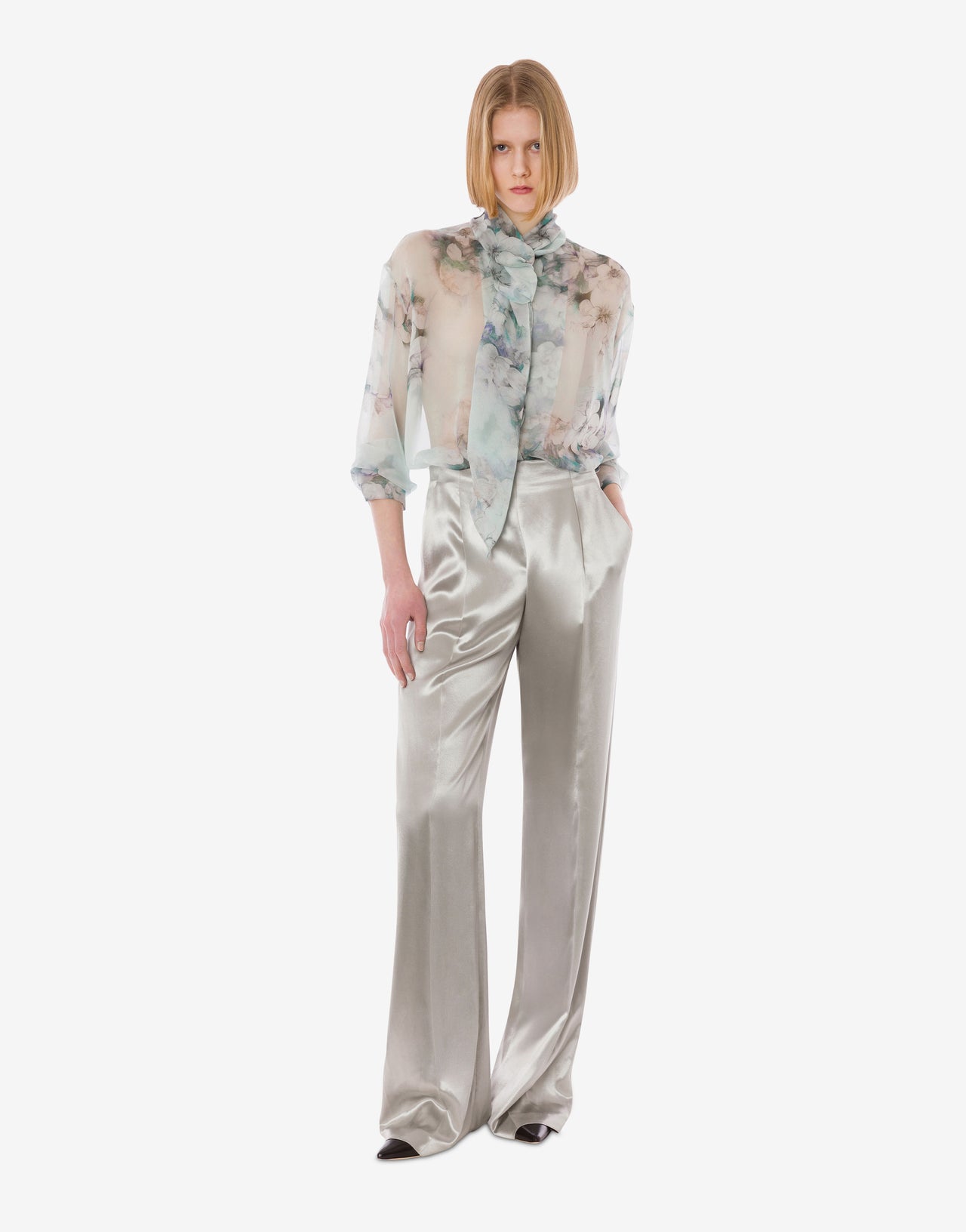 광택 새틴 바지 Grey Alberta Ferretti Boutique Online 1