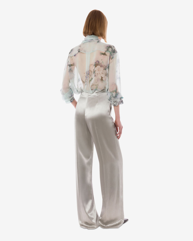 Trousers in glossy satin Grey Alberta Ferretti Boutique Online 1