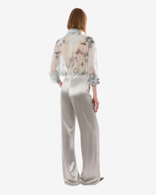 Trousers in glossy satin Grey Alberta Ferretti Boutique Online 1