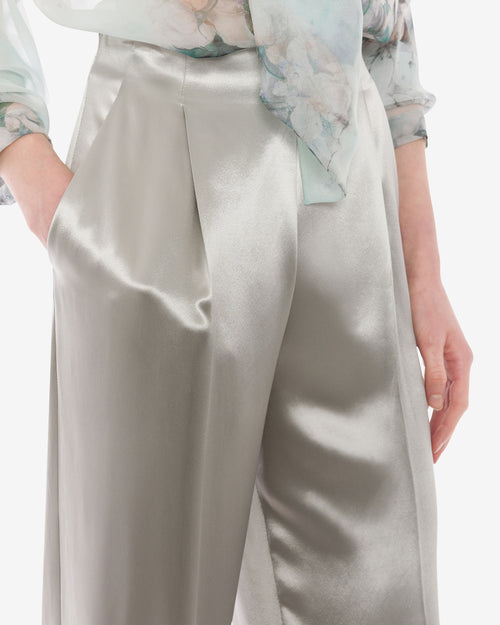 Trousers in glossy satin